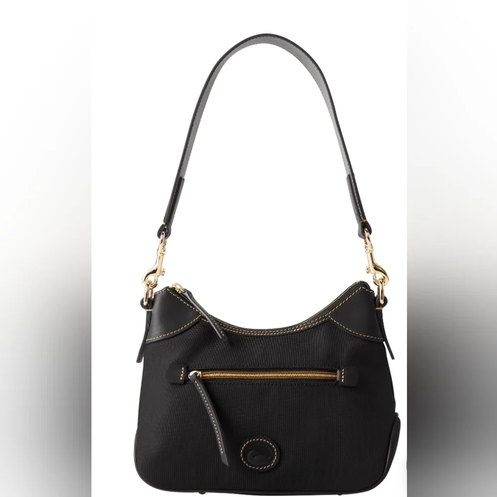 Dooney‎ & Bourke Hobo Black Nylon Shoulder Small Bag with Gold Details